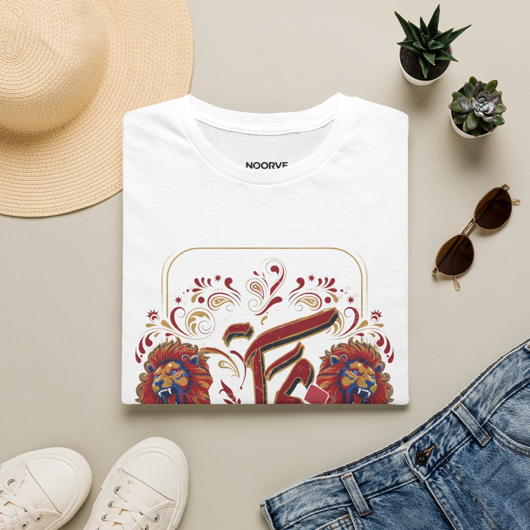 Arabic Calligraphy T-Shirt — 'Himmat' Lion Floral Graphic Tee | Noorve | T-Shirt