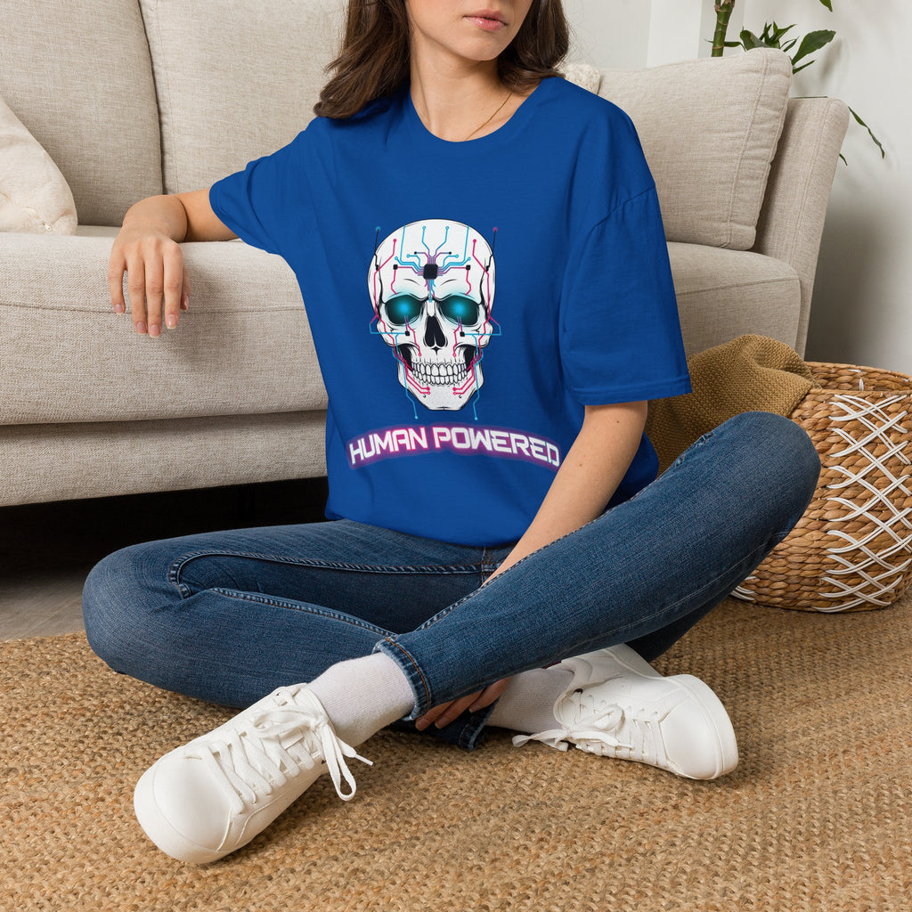 Cyber Skull T‑Shirt — 'Human Powered' Retro Futuristic Graphic Tee