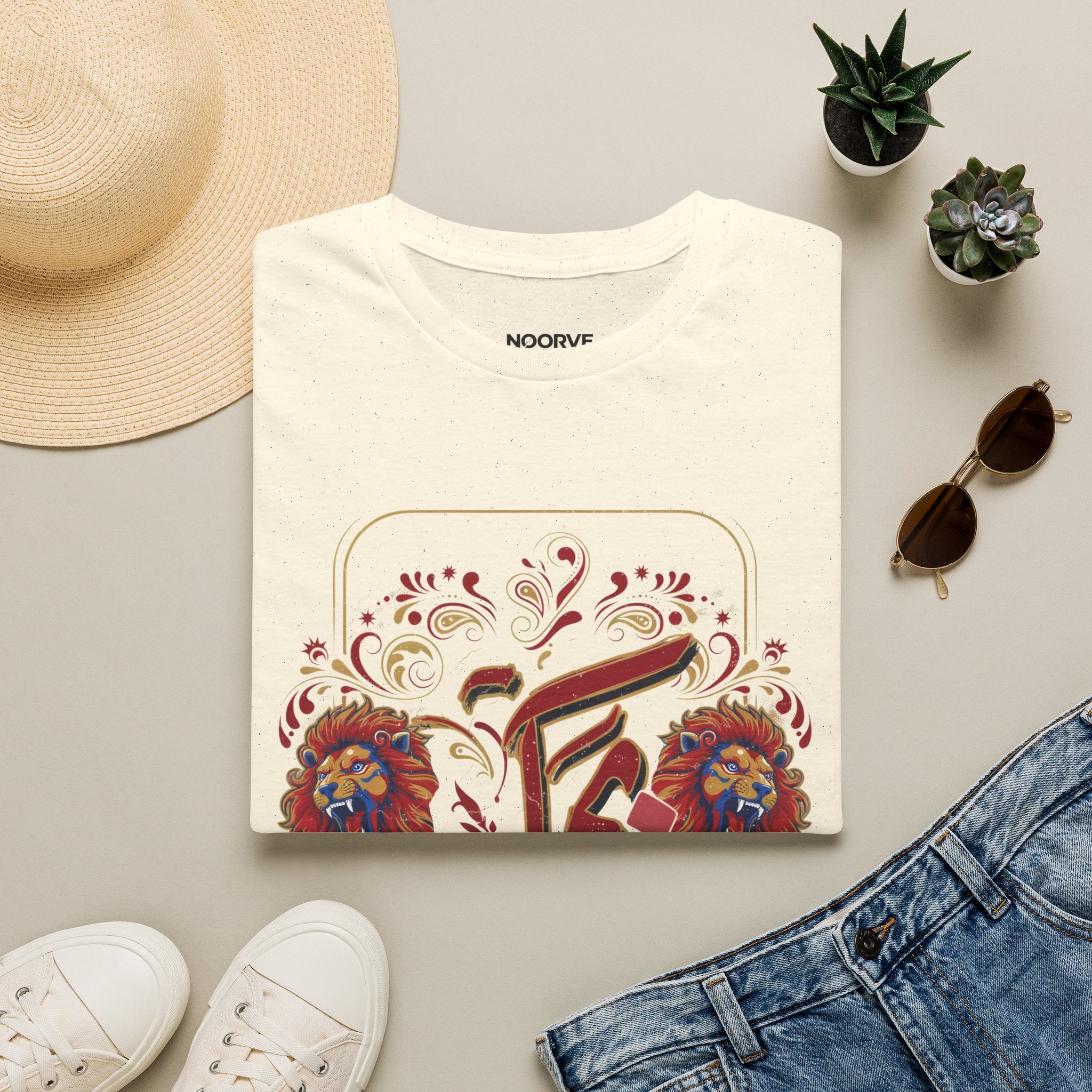 Arabic Calligraphy T-Shirt — 'Himmat' Lion Floral Graphic Tee | Noorve | T-Shirt