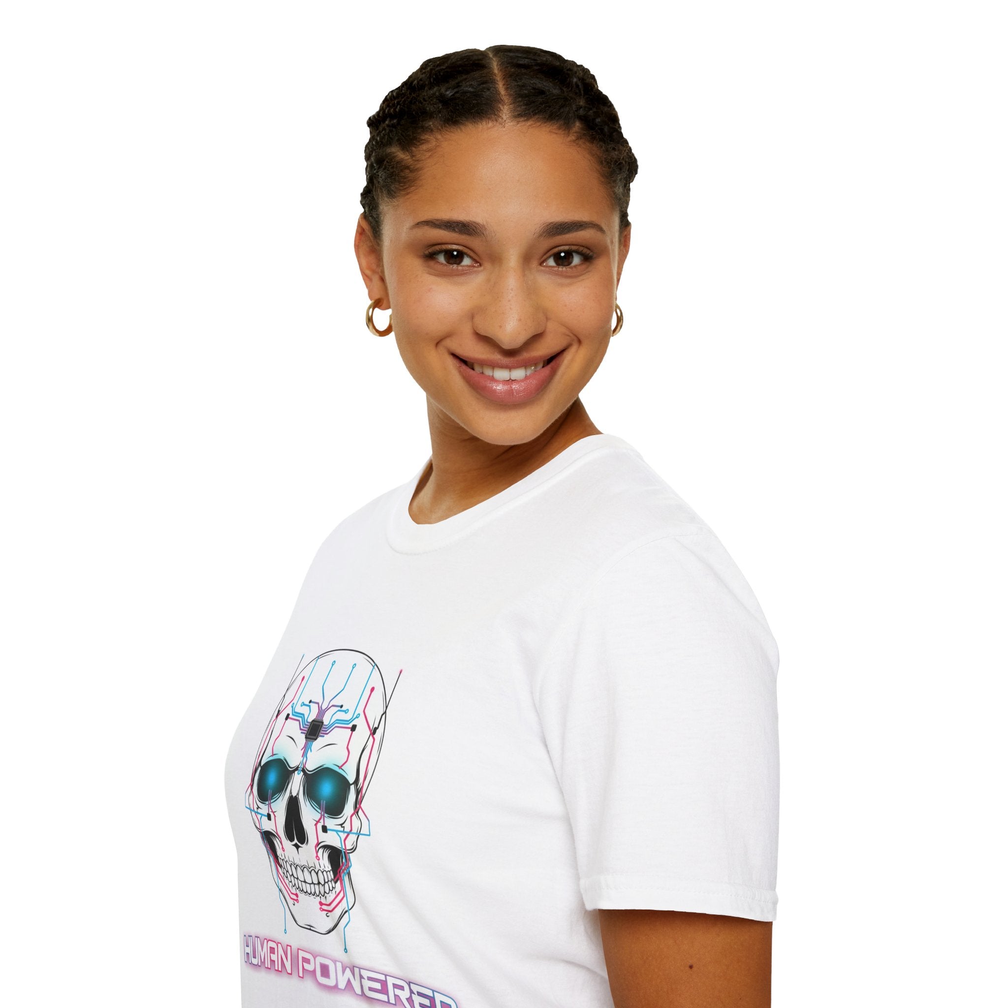 Cyber Skull T‑Shirt — 'Human Powered' Retro Futuristic Graphic Tee