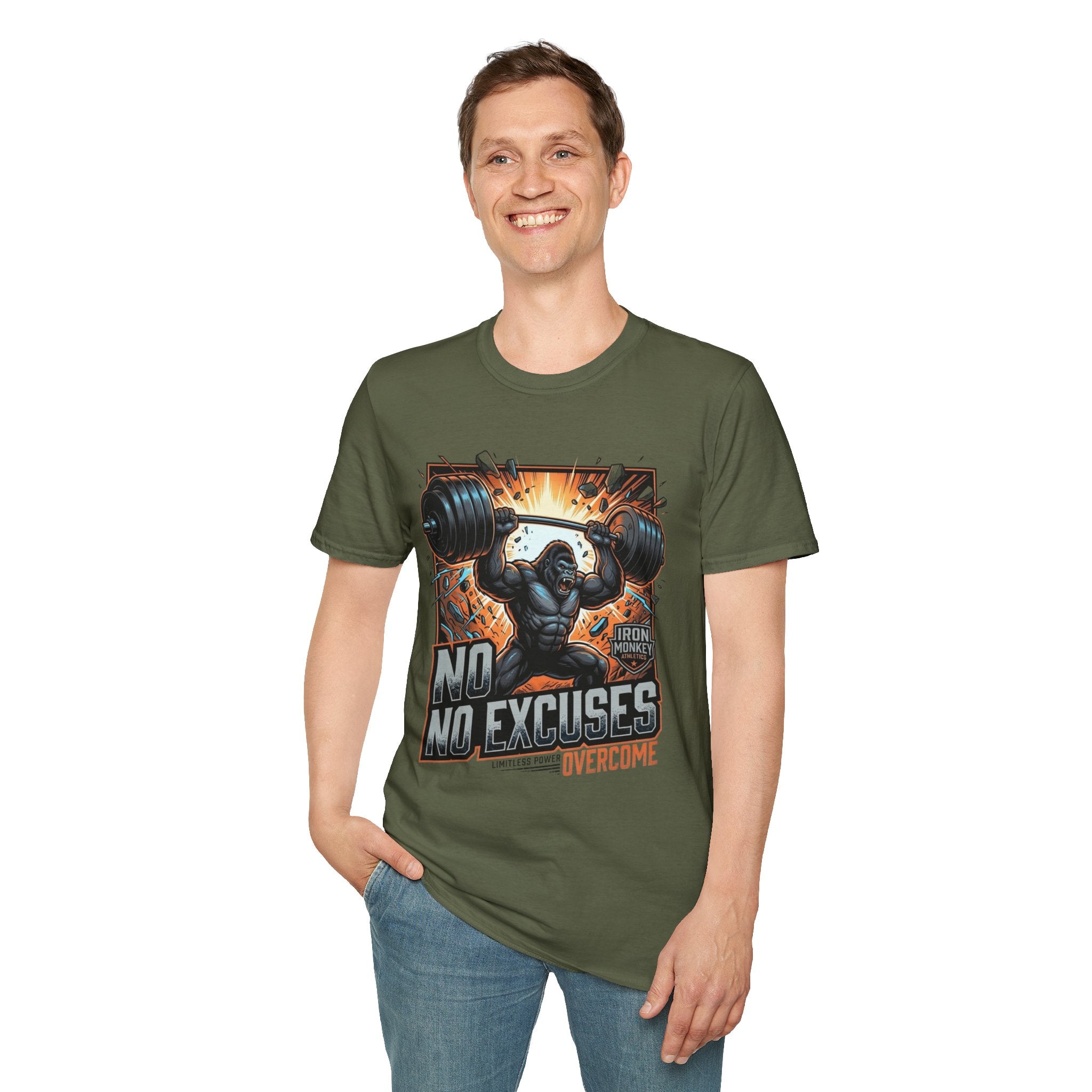 Motivational Weightlifting T-Shirt — 'No Excuses' Gorilla Gym Tee