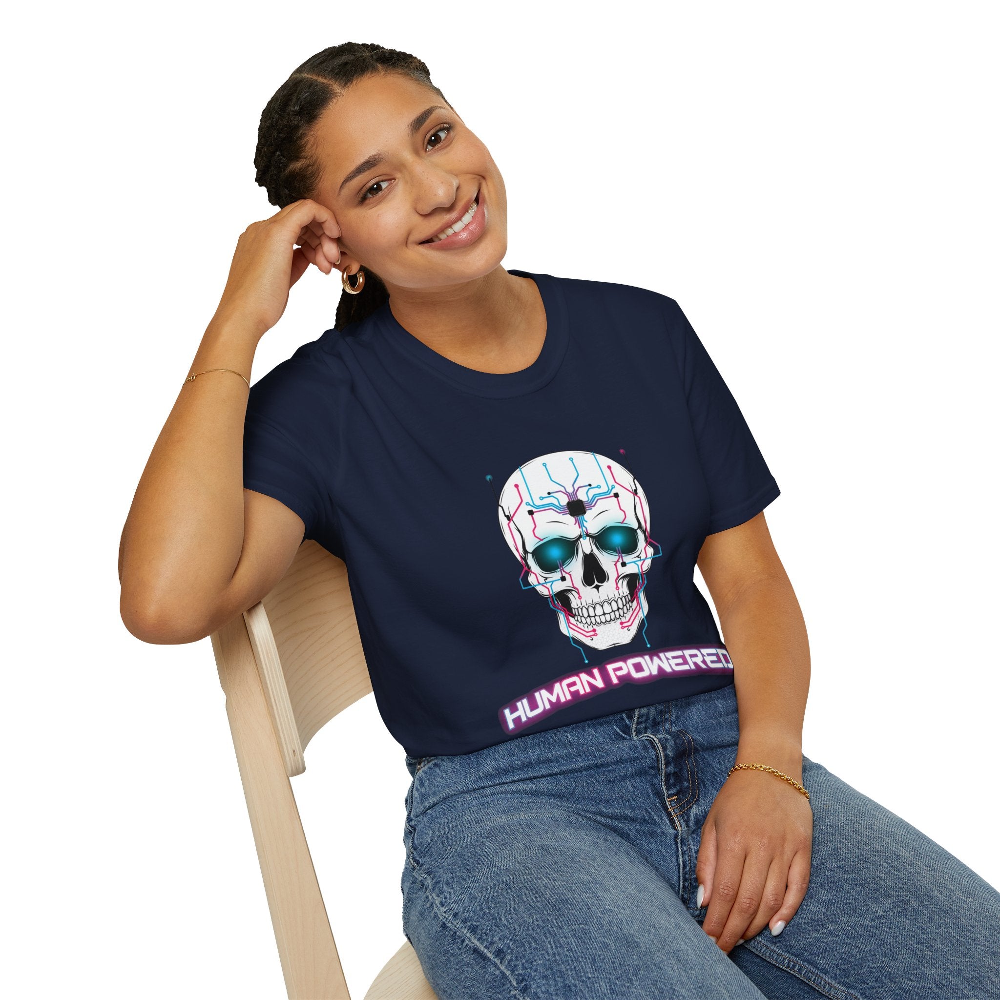 Cyber Skull T‑Shirt — 'Human Powered' Retro Futuristic Graphic Tee