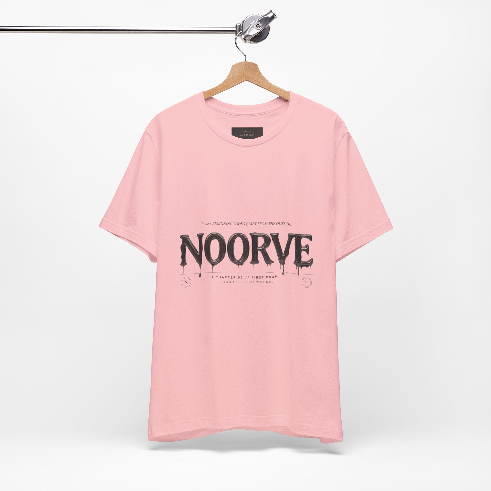 Noorve Drip Logo T-Shirt — Graphic White Tee with Gothic Dripping Text