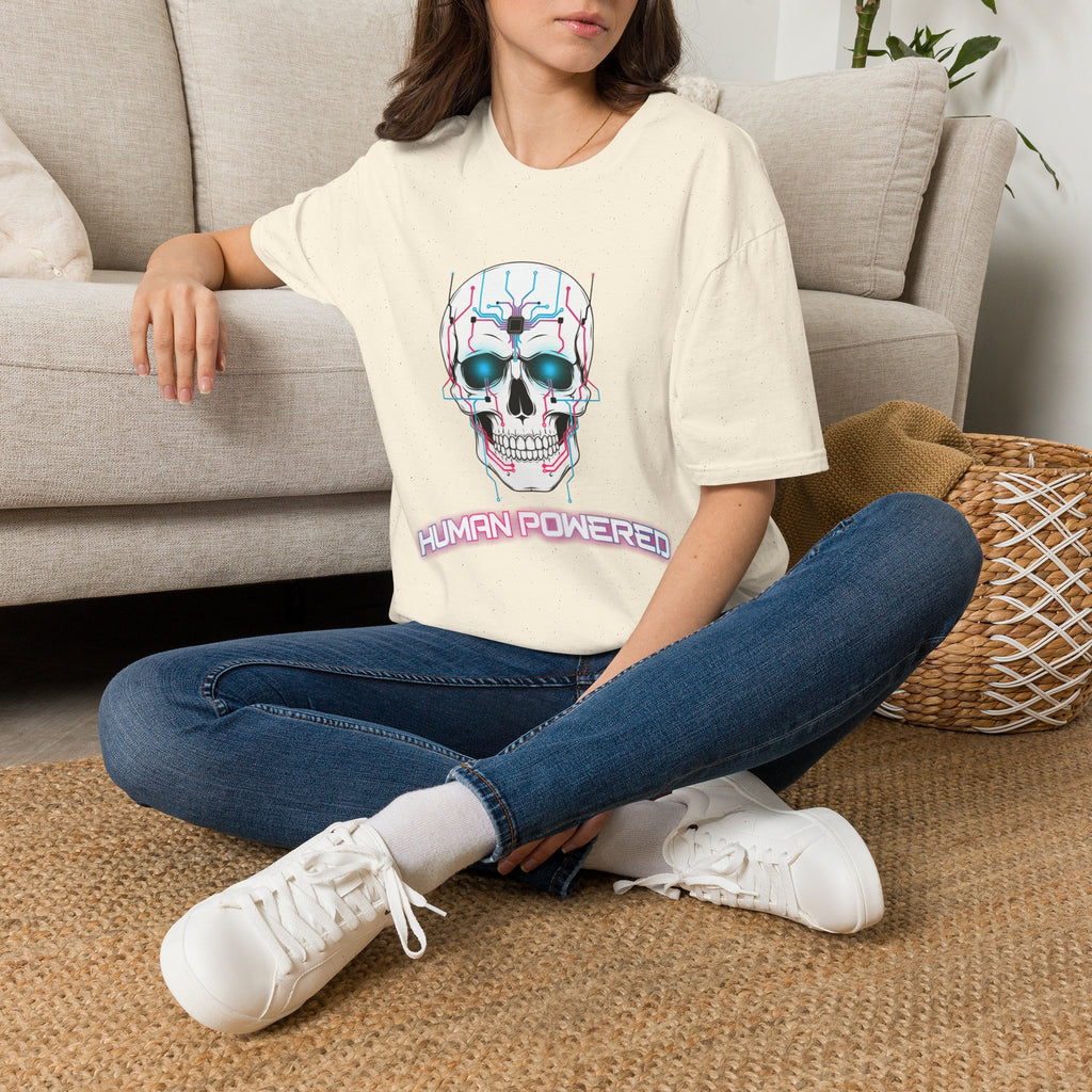 Cyber Skull T‑Shirt — 'Human Powered' Retro Futuristic Graphic Tee
