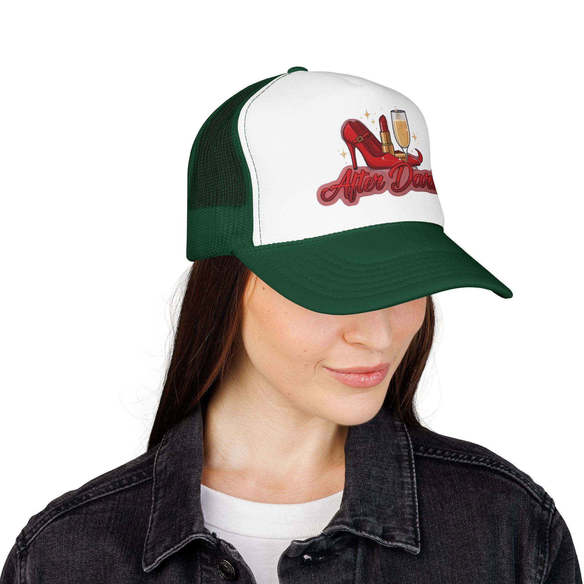 After Dark Trucker Hat — Red Heels & Champagne Foam Cap