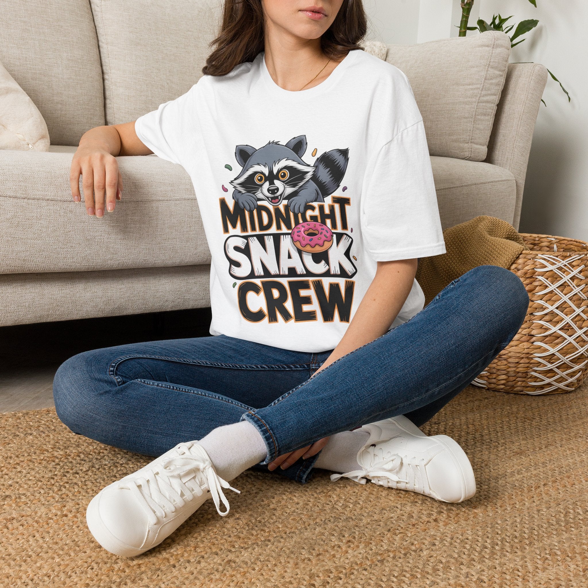 Midnight Snack Crew T-Shirt — Cute Raccoon Donut Tee