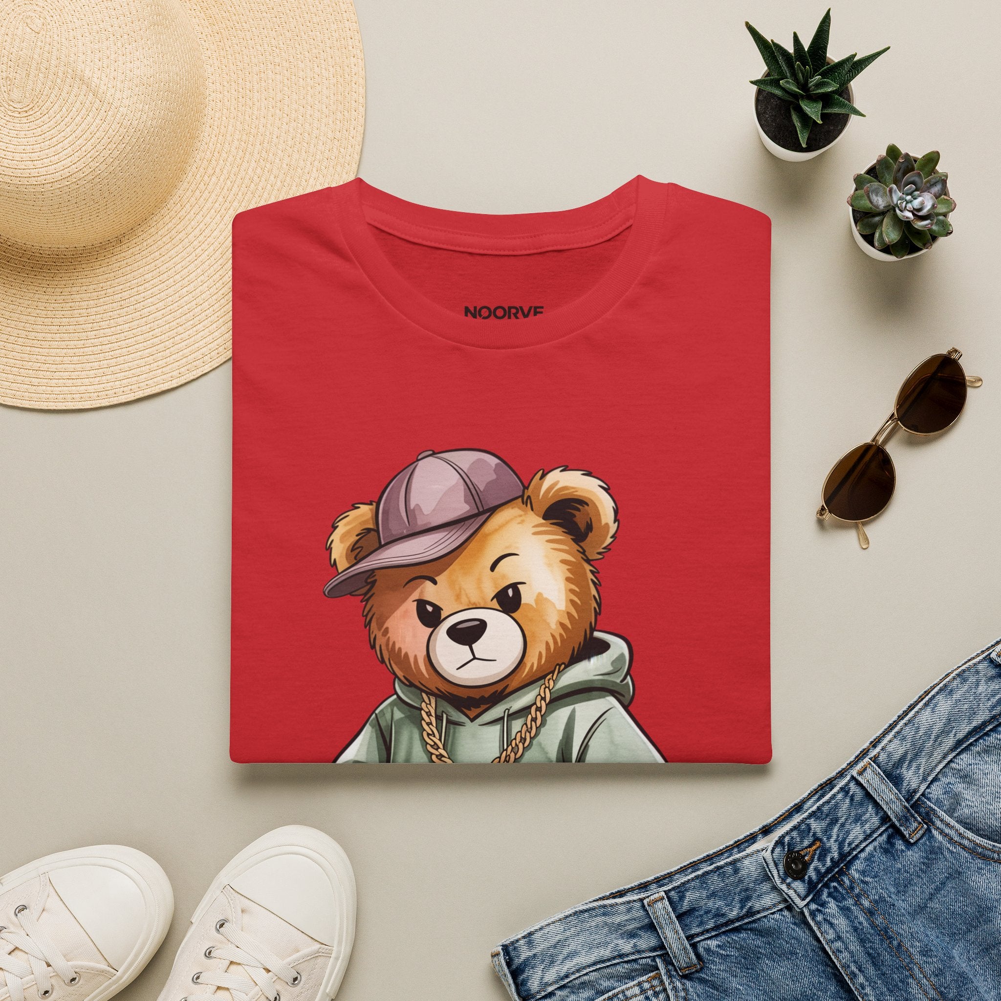 Casual Bear Graphic T-Shirt — Cool Teddy in Hoodie & Cap