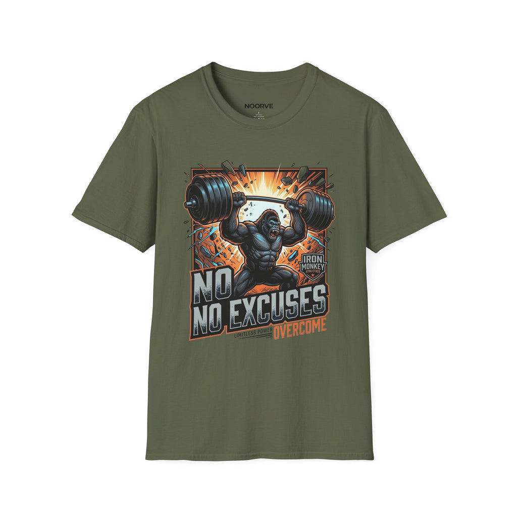 Motivational Weightlifting T-Shirt — 'No Excuses' Gorilla Gym Tee