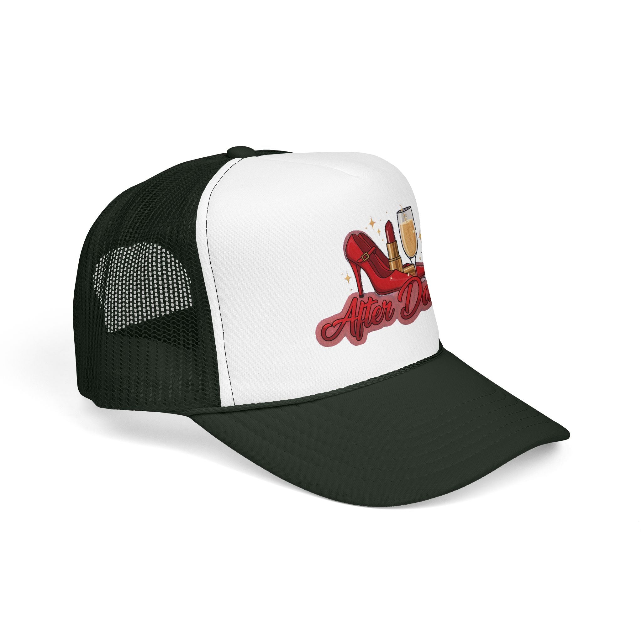 After Dark Trucker Hat — Red Heels & Champagne Foam Cap