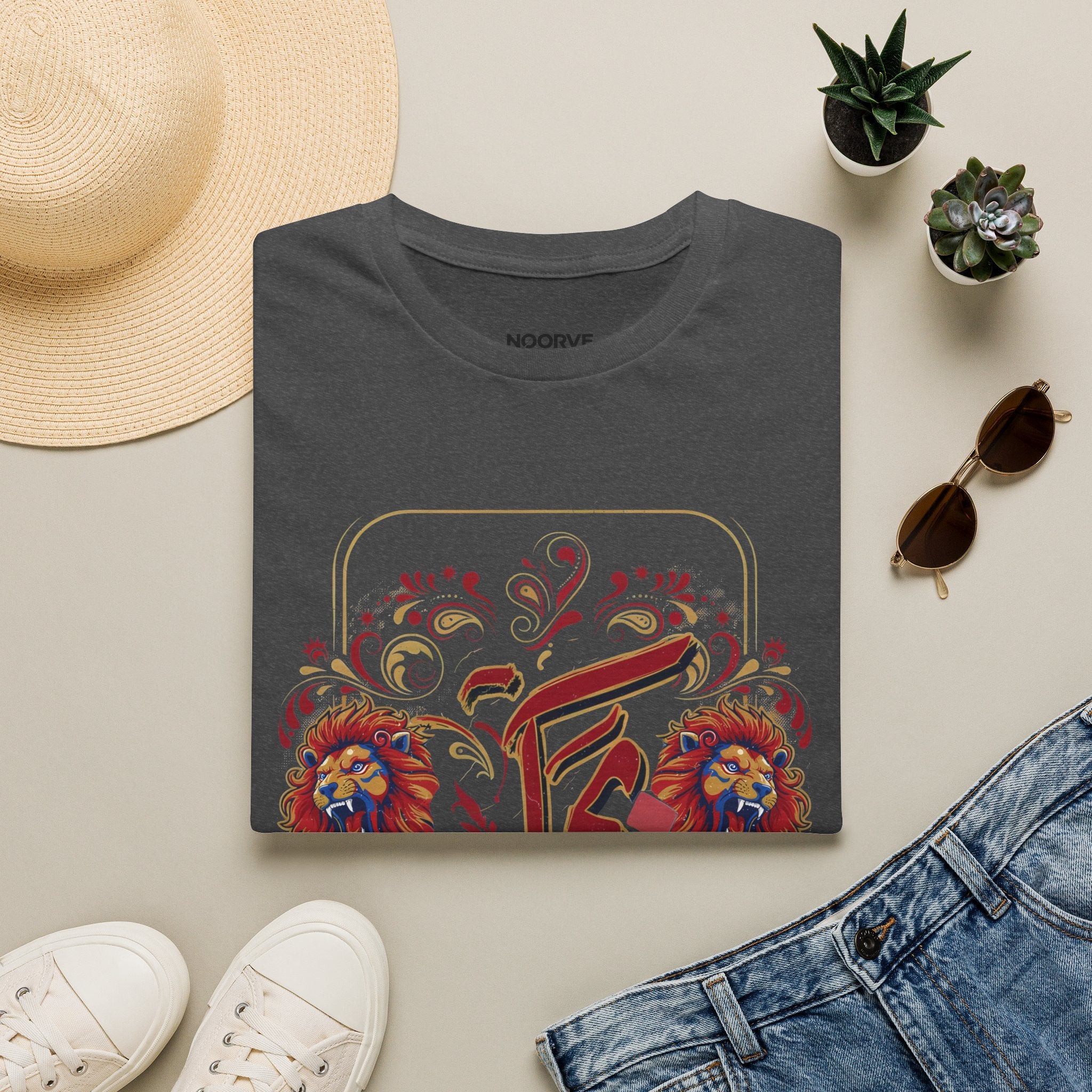 Arabic Calligraphy T-Shirt — 'Himmat' Lion Floral Graphic Tee | Noorve | T-Shirt