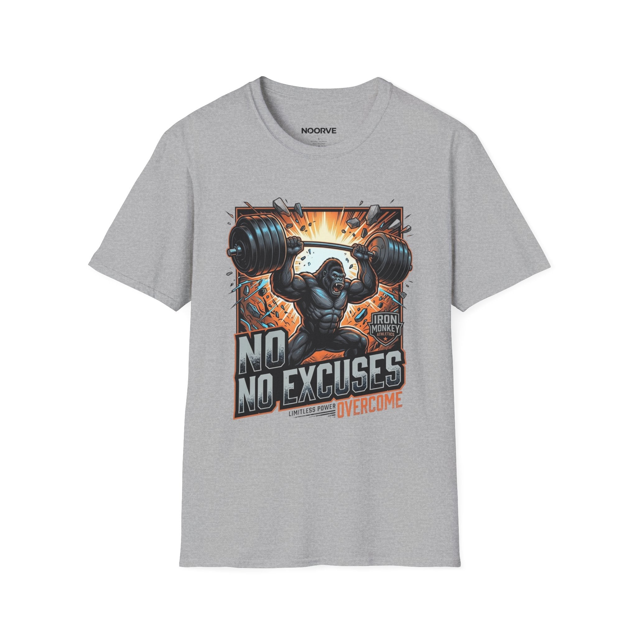 Motivational Weightlifting T-Shirt — 'No Excuses' Gorilla Gym Tee