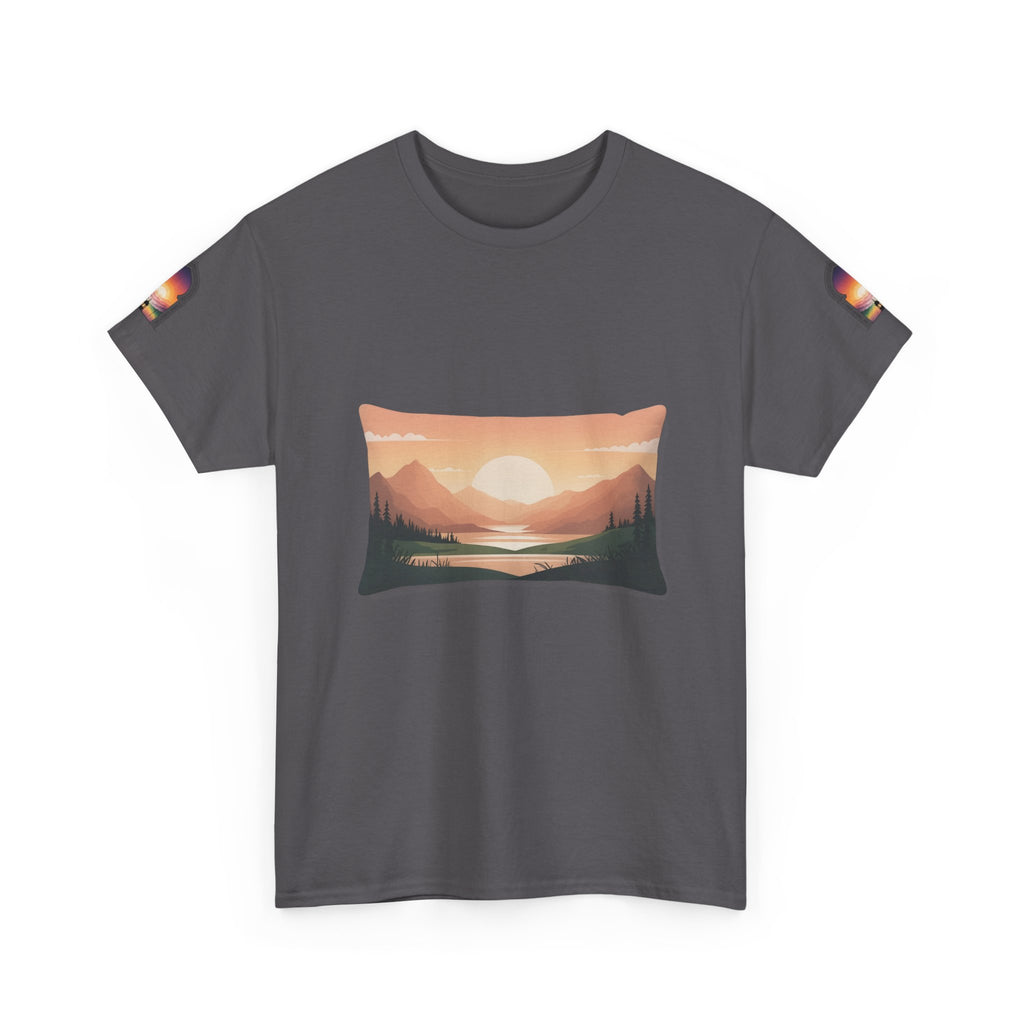 Sunset Mountain Landscape Tee - Retro Nature Graphic T-Shirt