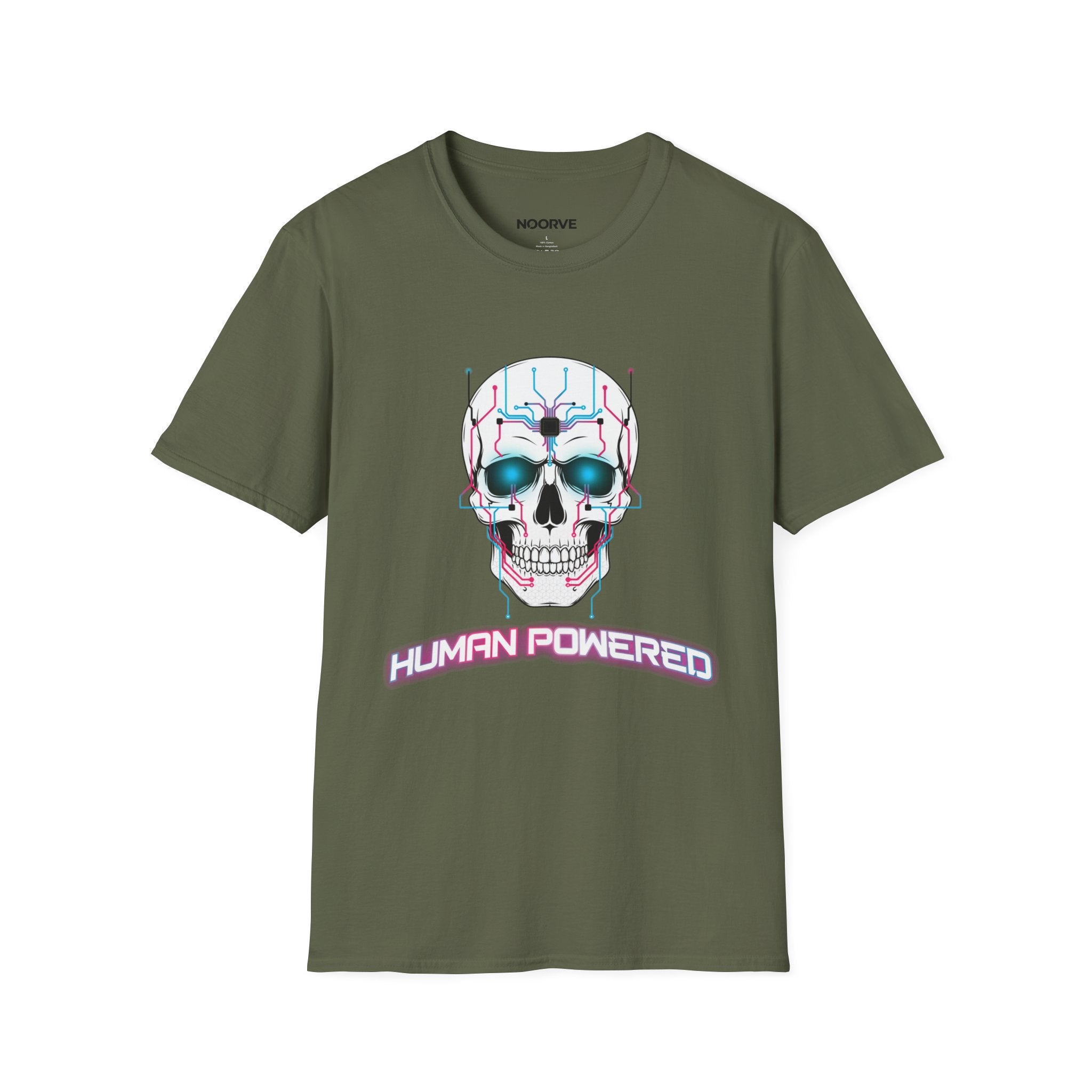 Cyber Skull T‑Shirt — 'Human Powered' Retro Futuristic Graphic Tee