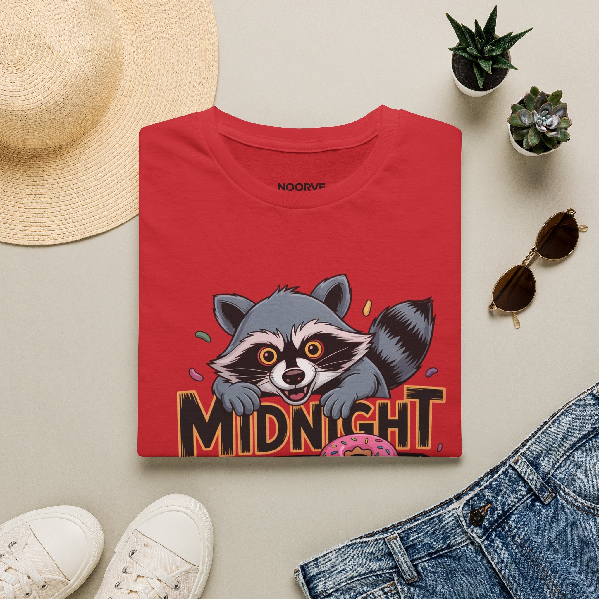 Midnight Snack Crew T-Shirt — Cute Raccoon Donut Tee