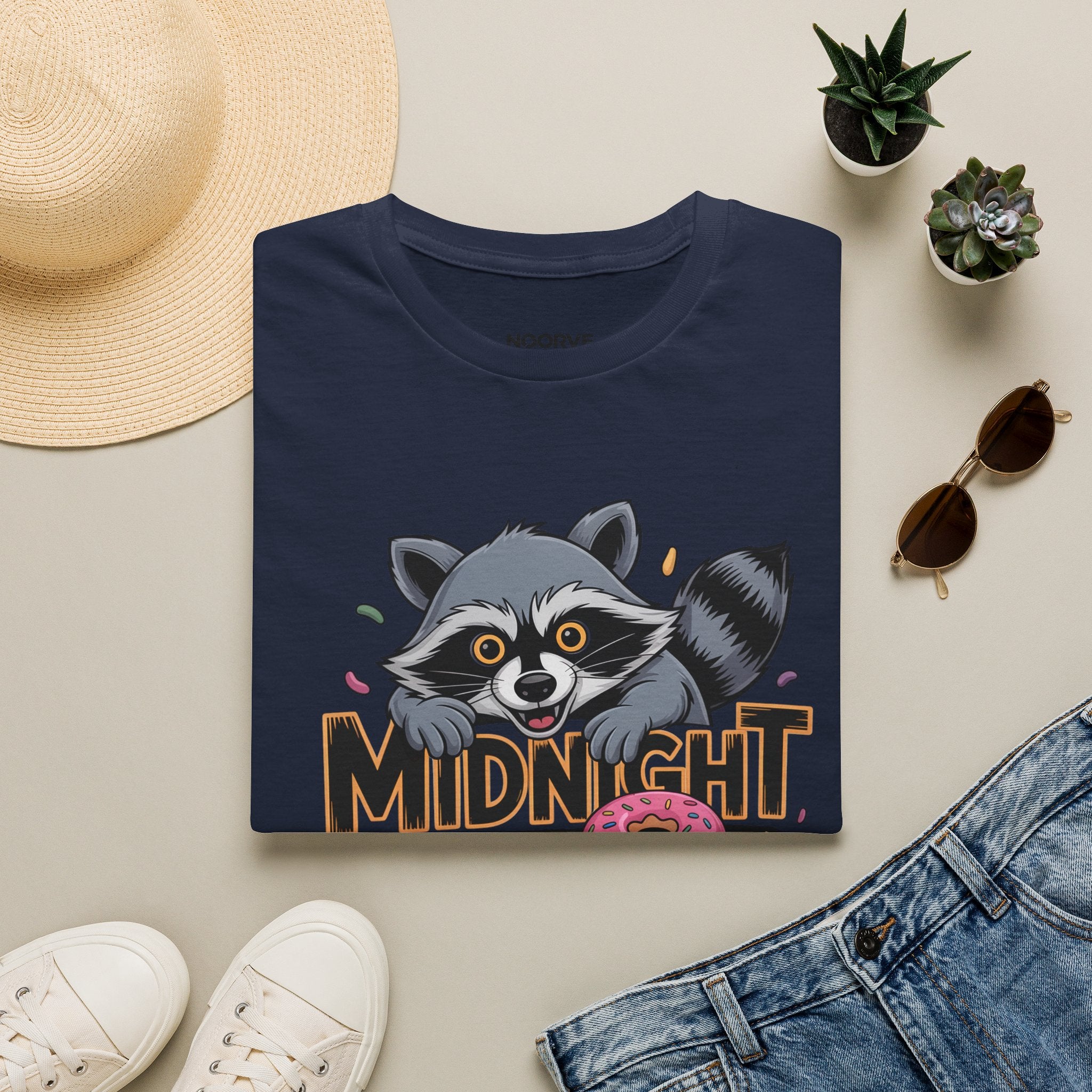 Midnight Snack Crew T-Shirt — Cute Raccoon Donut Tee | Noorve | T-Shirt