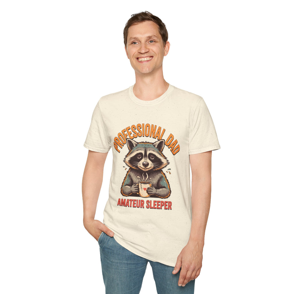 Dad T-Shirt — “Professional Dad, Amateur Sleeper” Raccoon Graphic Tee