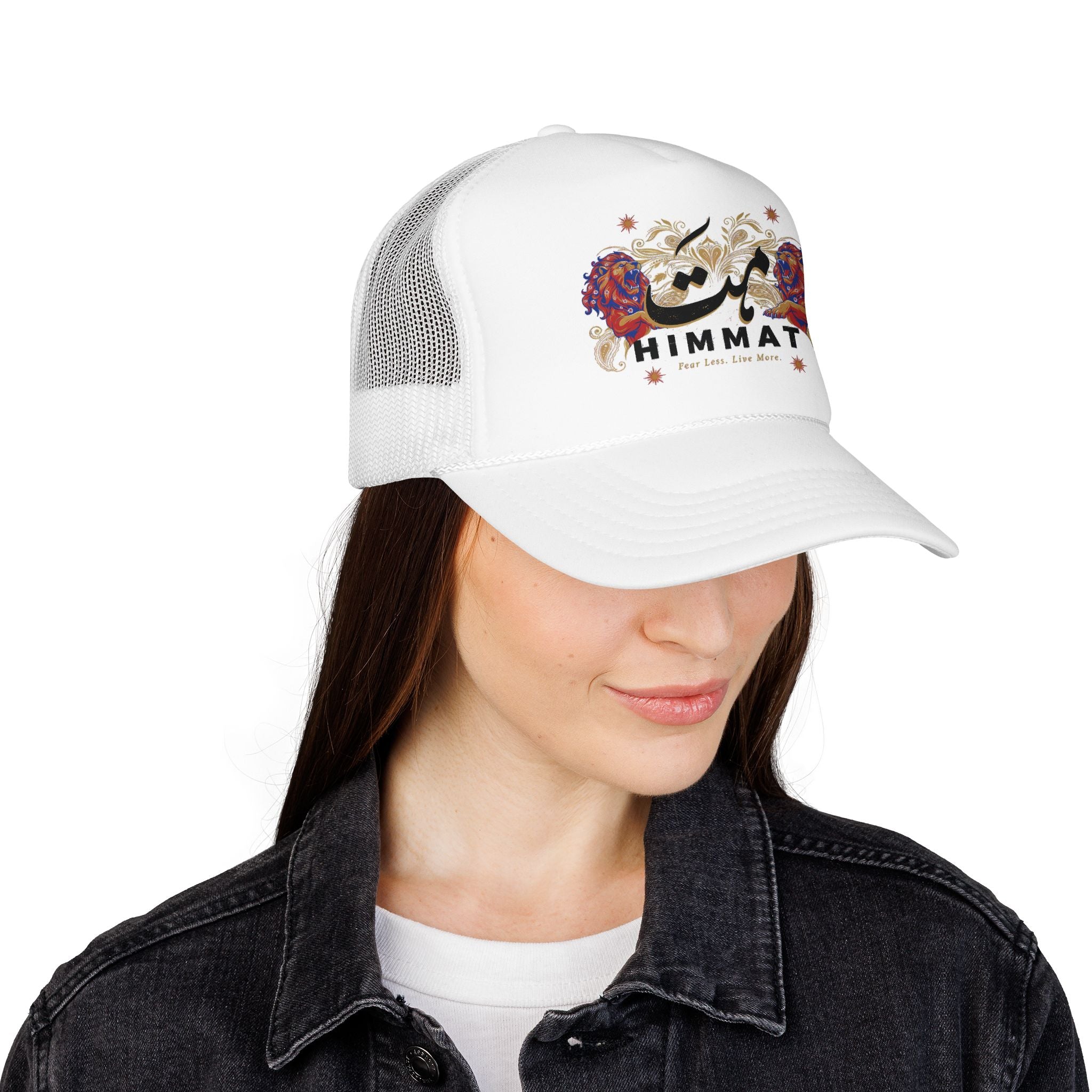 Trucker Hat — Vintage Floral Rose Skull Design (Live Loud, Live More)