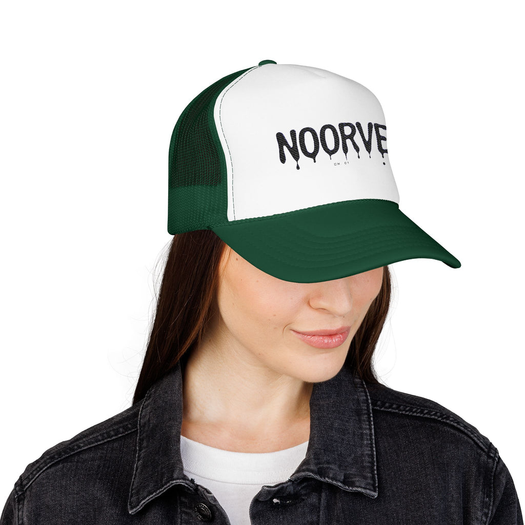 Drip Logo Trucker Hat — Noorvé Glimmer Foam Cap