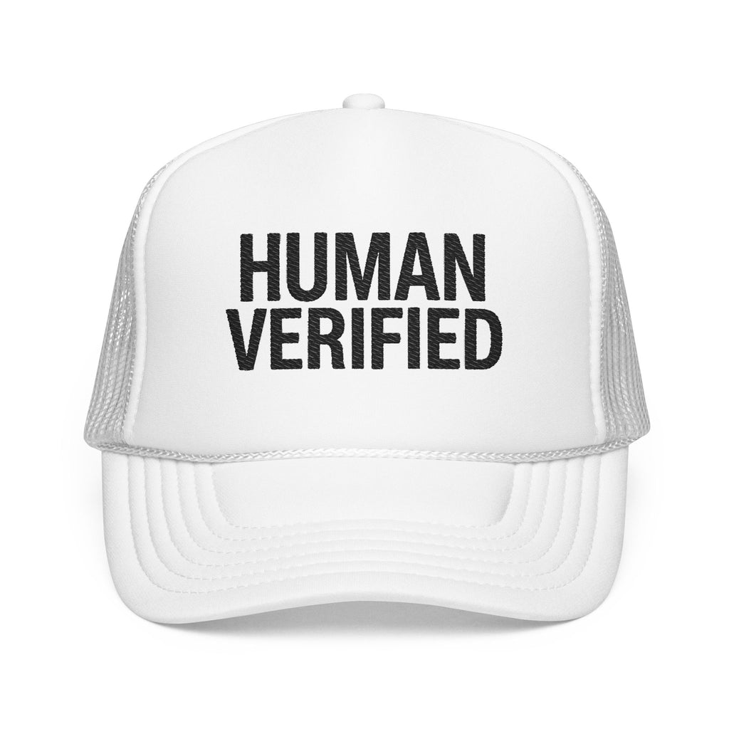Human Verified Trucker Hat — Distressed Black Mesh Foam Cap | Noorve | Hats