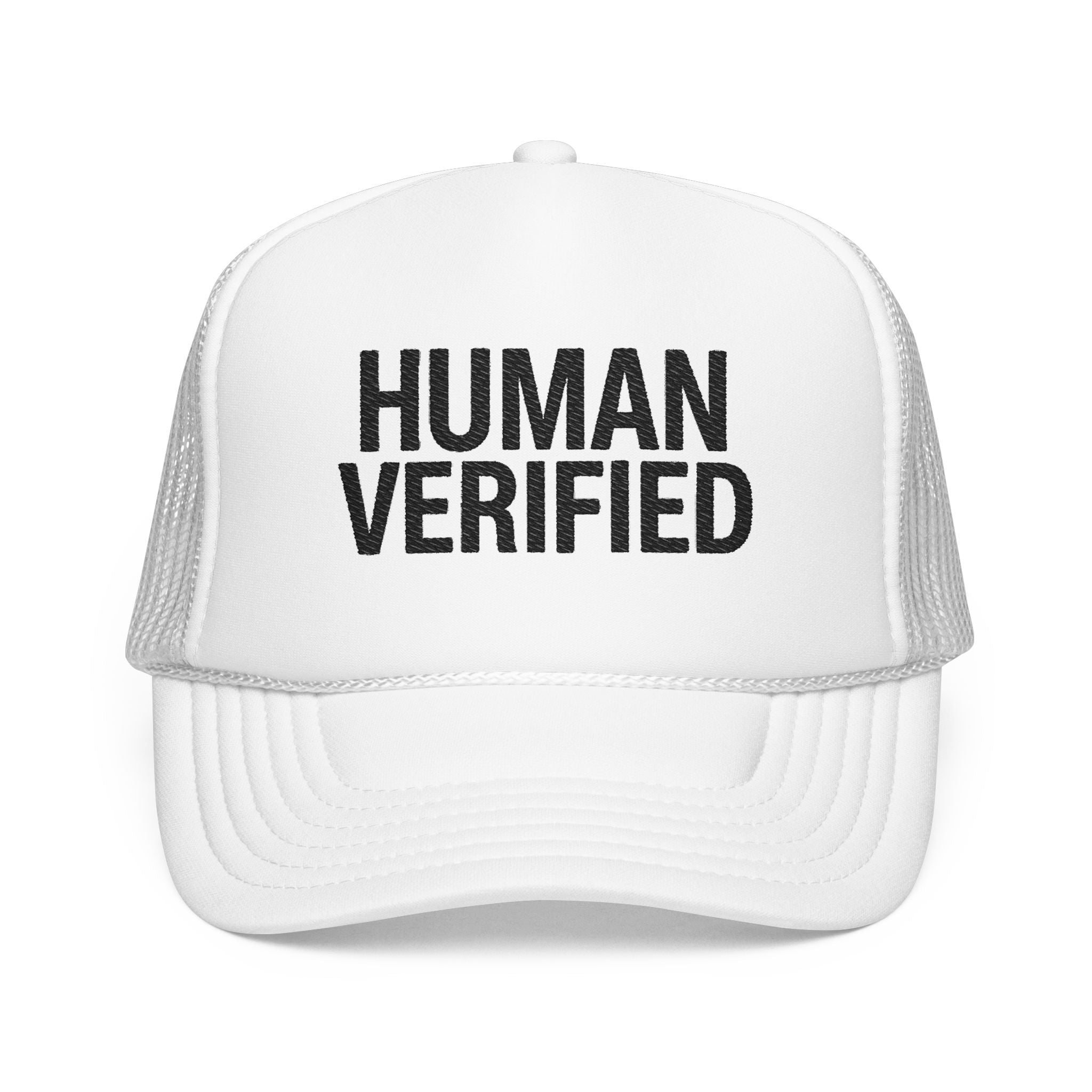 Human Verified Trucker Hat — Distressed Black Mesh Foam Cap | Noorve | Hats