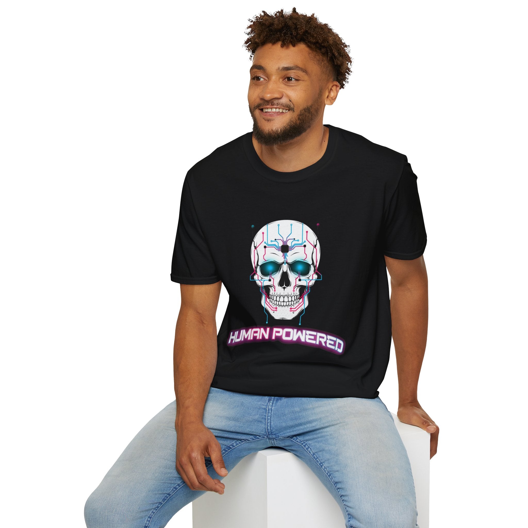 Cyber Skull T‑Shirt — 'Human Powered' Retro Futuristic Graphic Tee