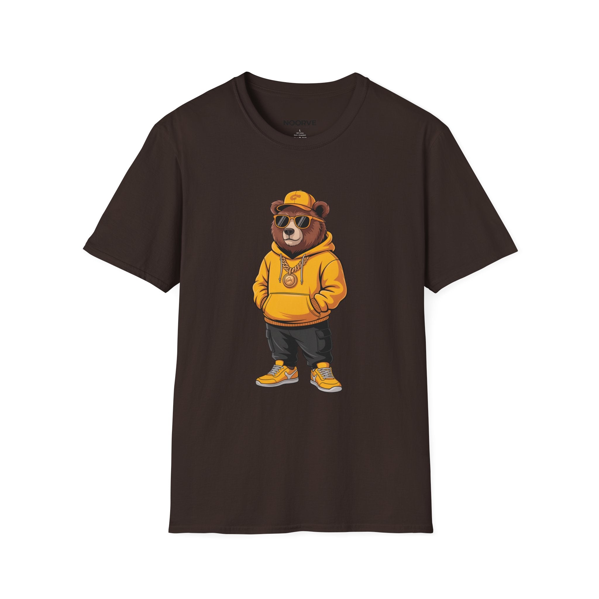 Bear Graphic T-Shirt — Cool Hip-Hop Bear in Yellow Hoodie | Noorve | T-Shirt
