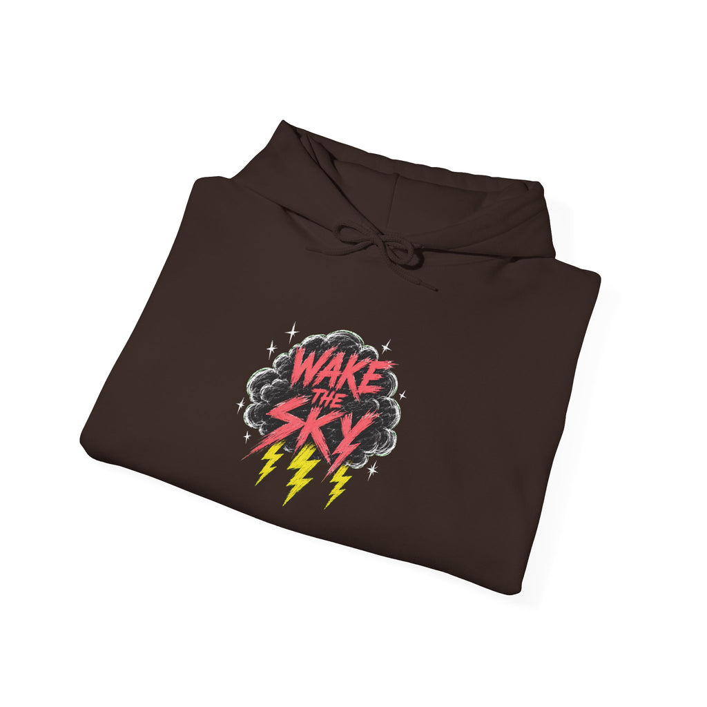 Midnight Snack Crew Hoodie — 'Wake the Sky' Raccoon Graphic Hooded Sweatshirt