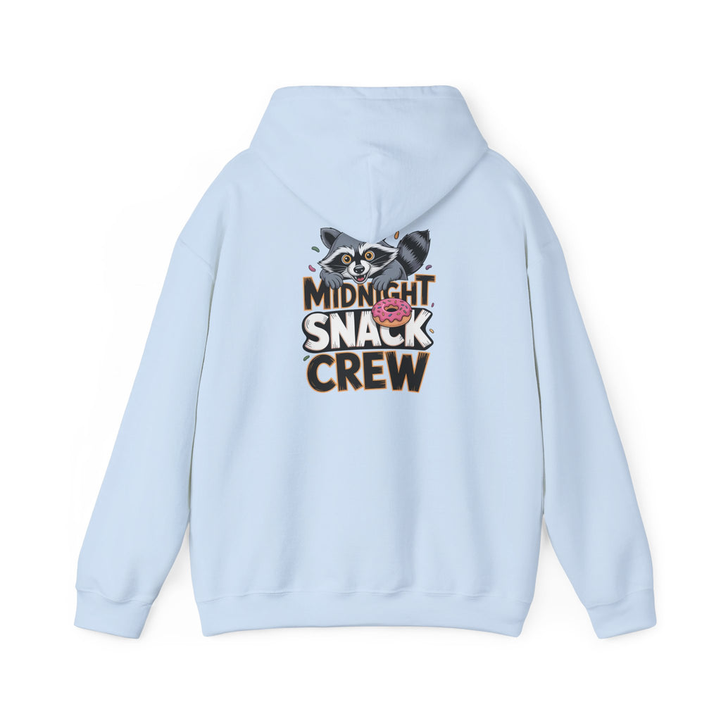 Midnight Snack Crew Hoodie — 'Wake the Sky' Raccoon Graphic Hooded Sweatshirt