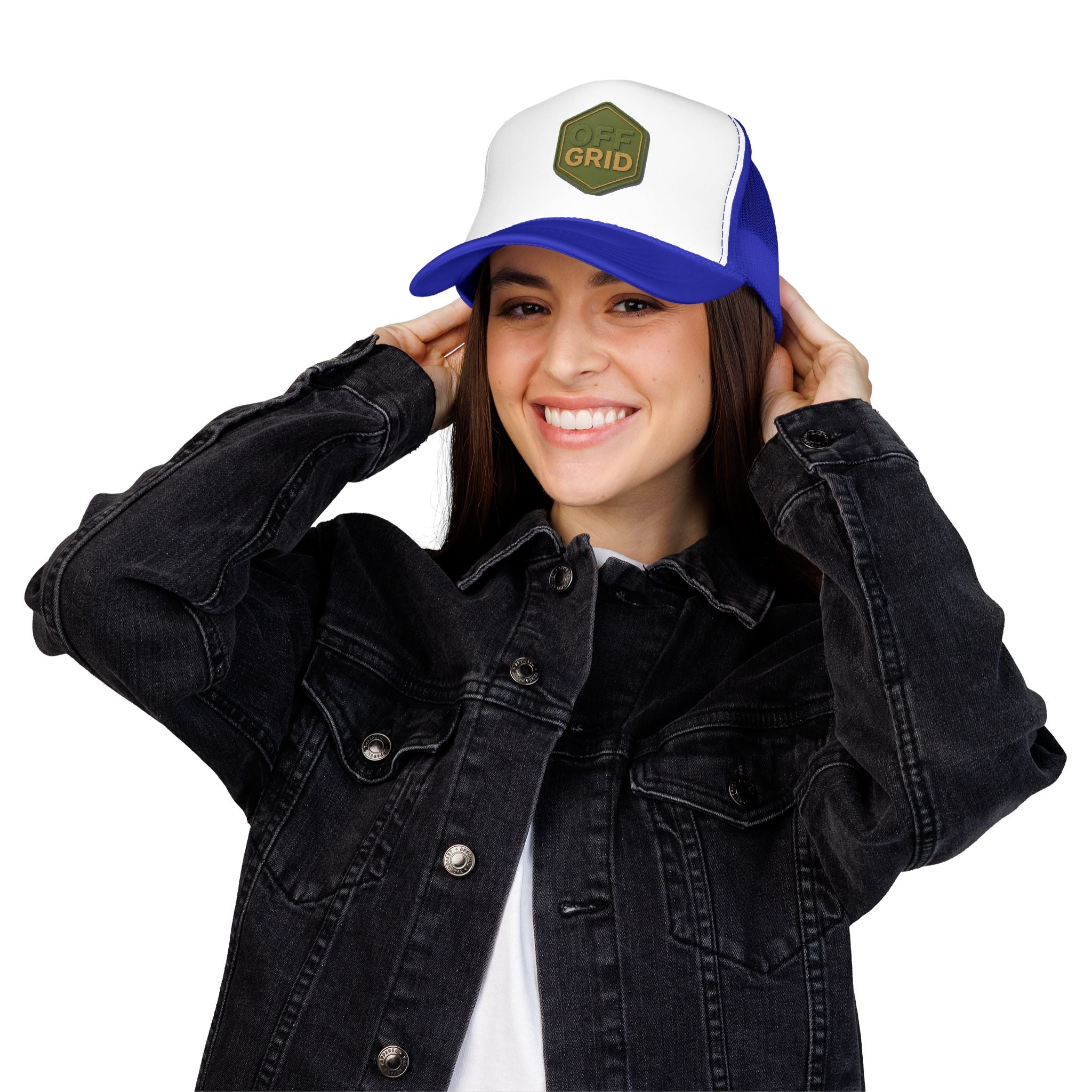 Off Grid Patch Trucker Hat — Military Green Adventure Cap