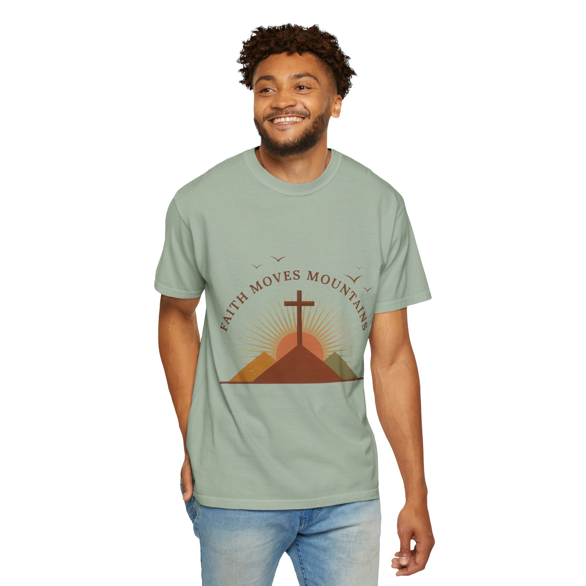 Faith Moves Mountains T-Shirt — Christian Cross Mountain Graphic Tee