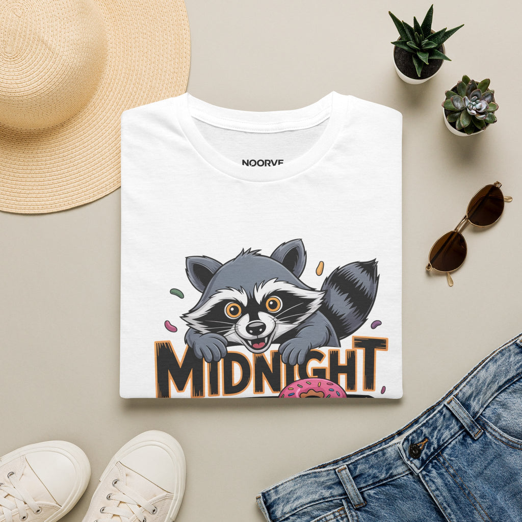 Midnight Snack Crew T-Shirt — Cute Raccoon Donut Tee | Noorve | T-Shirt