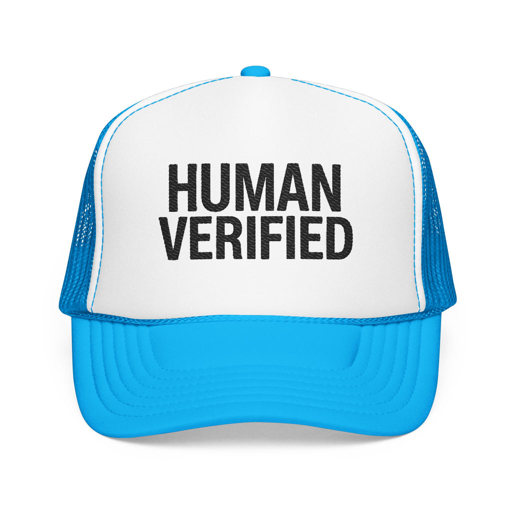 Human Verified Trucker Hat — Distressed Black Mesh Foam Cap | Noorve | Hats