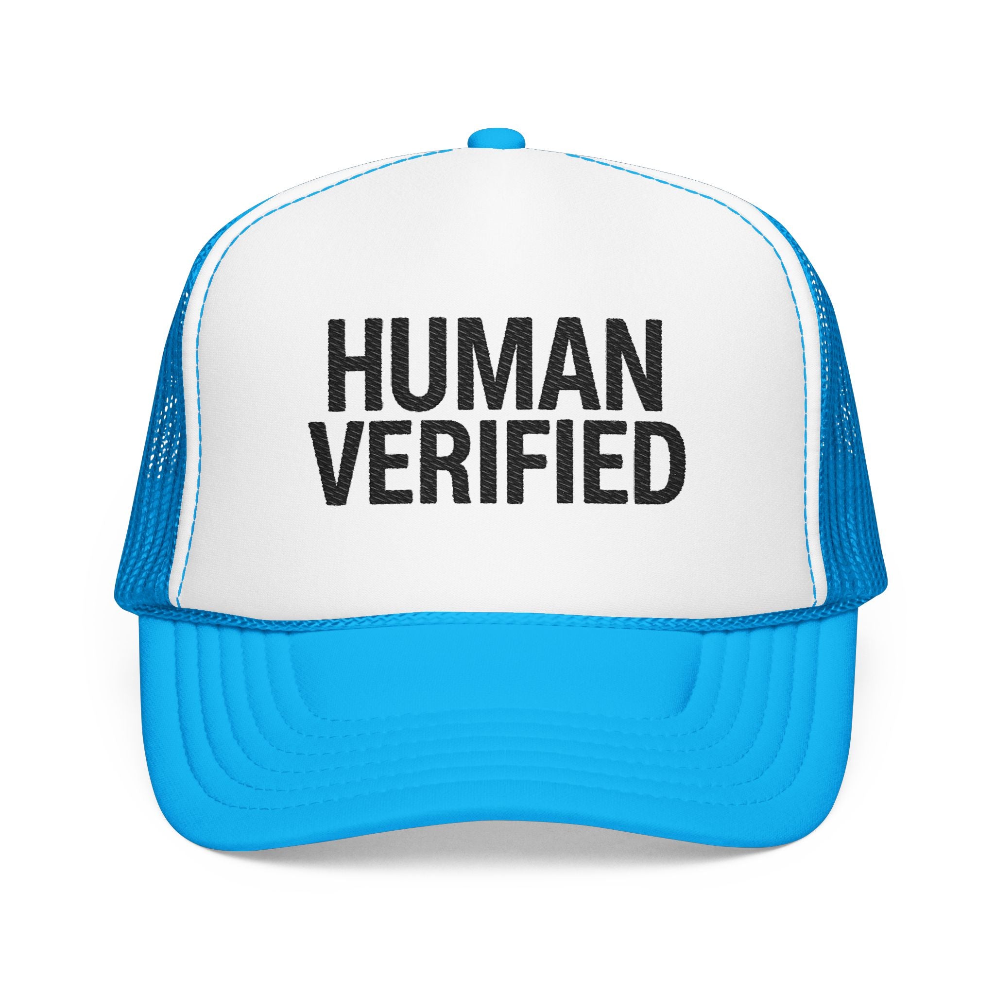 Human Verified Trucker Hat — Distressed Black Mesh Foam Cap | Noorve | Hats