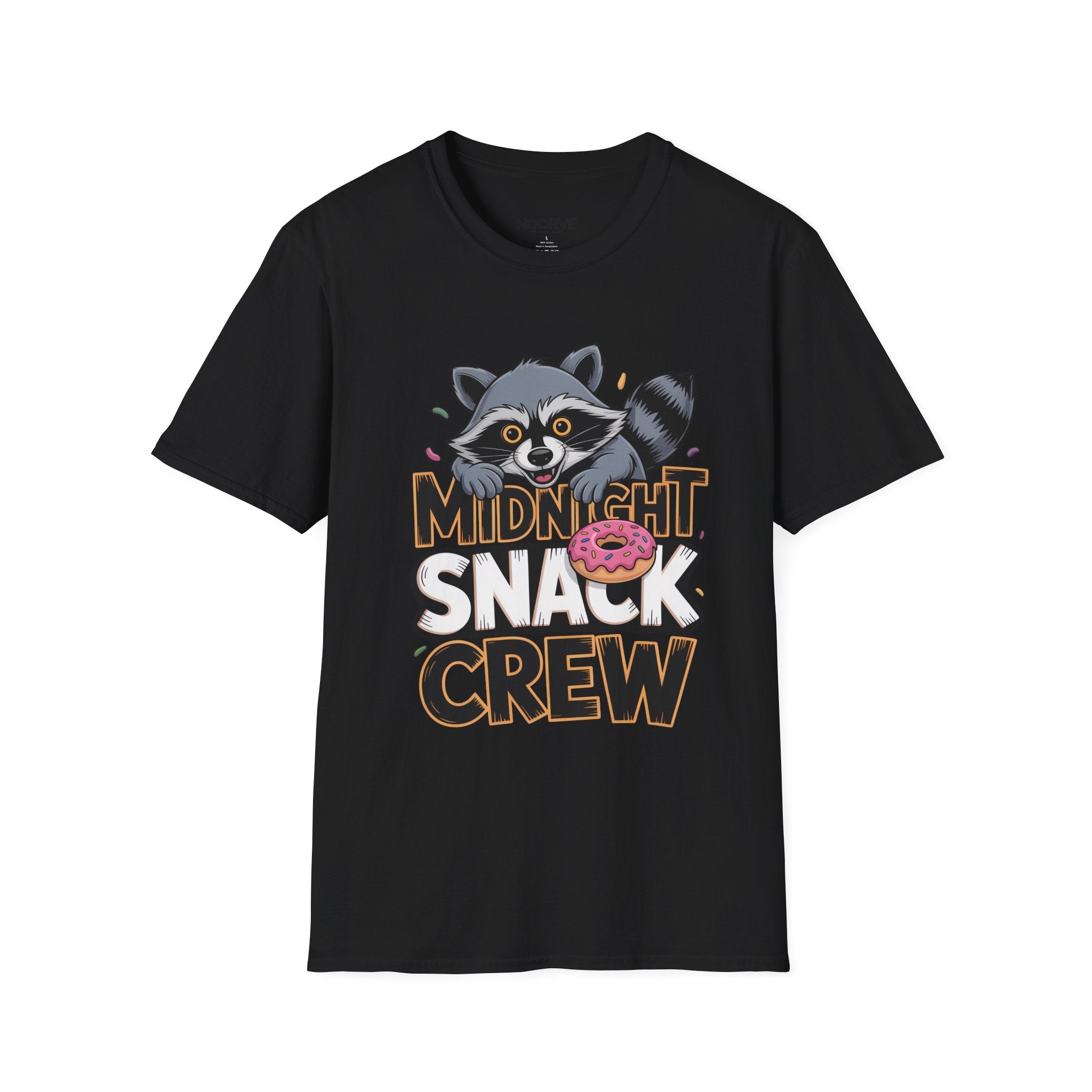 Midnight Snack Crew T-Shirt — Cute Raccoon Donut Tee