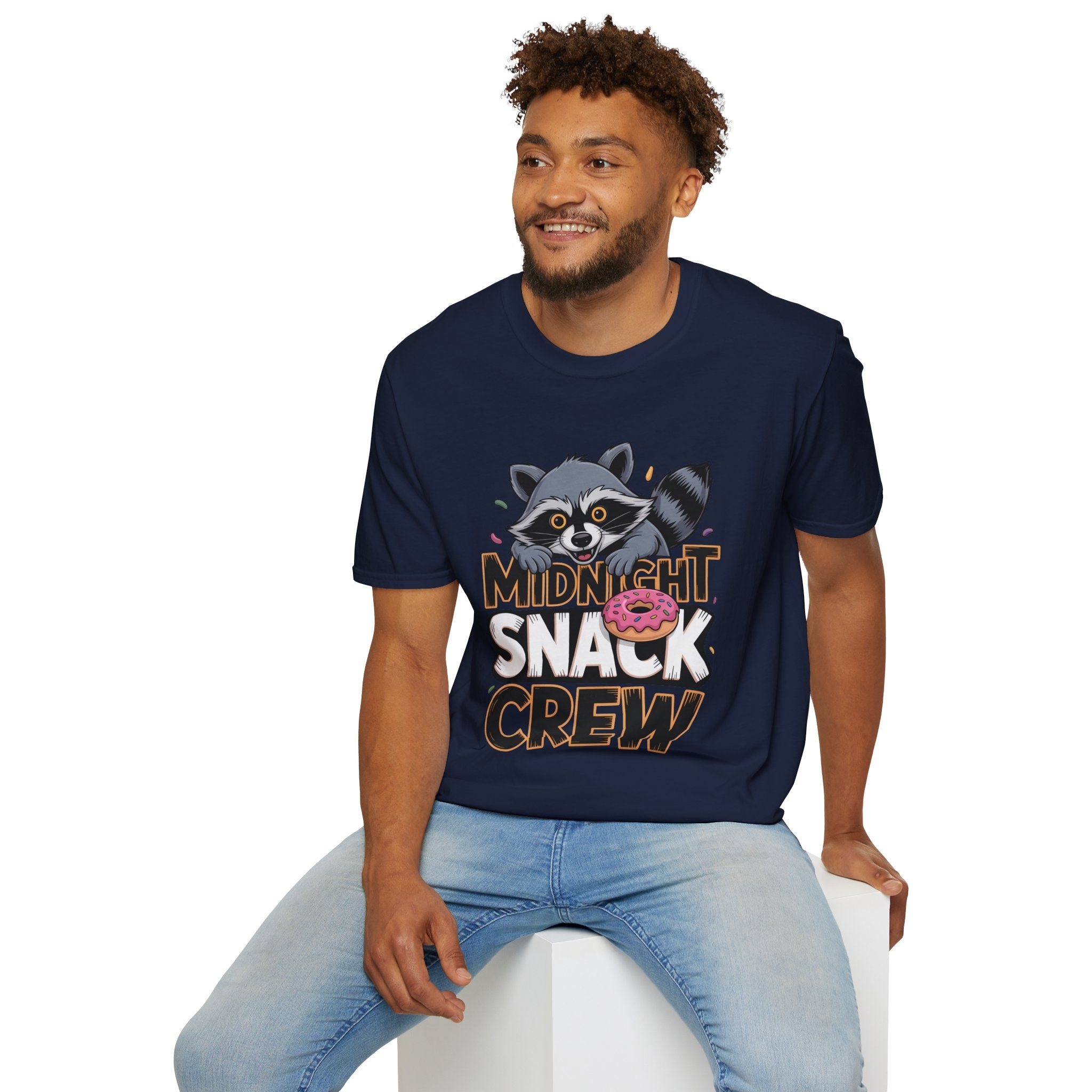 Midnight Snack Crew T-Shirt — Cute Raccoon Donut Tee