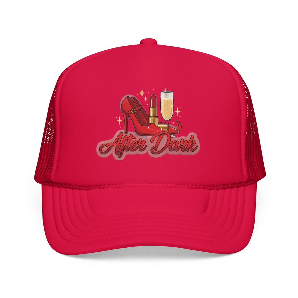 After Dark Trucker Hat — Red Heels & Champagne Foam Cap
