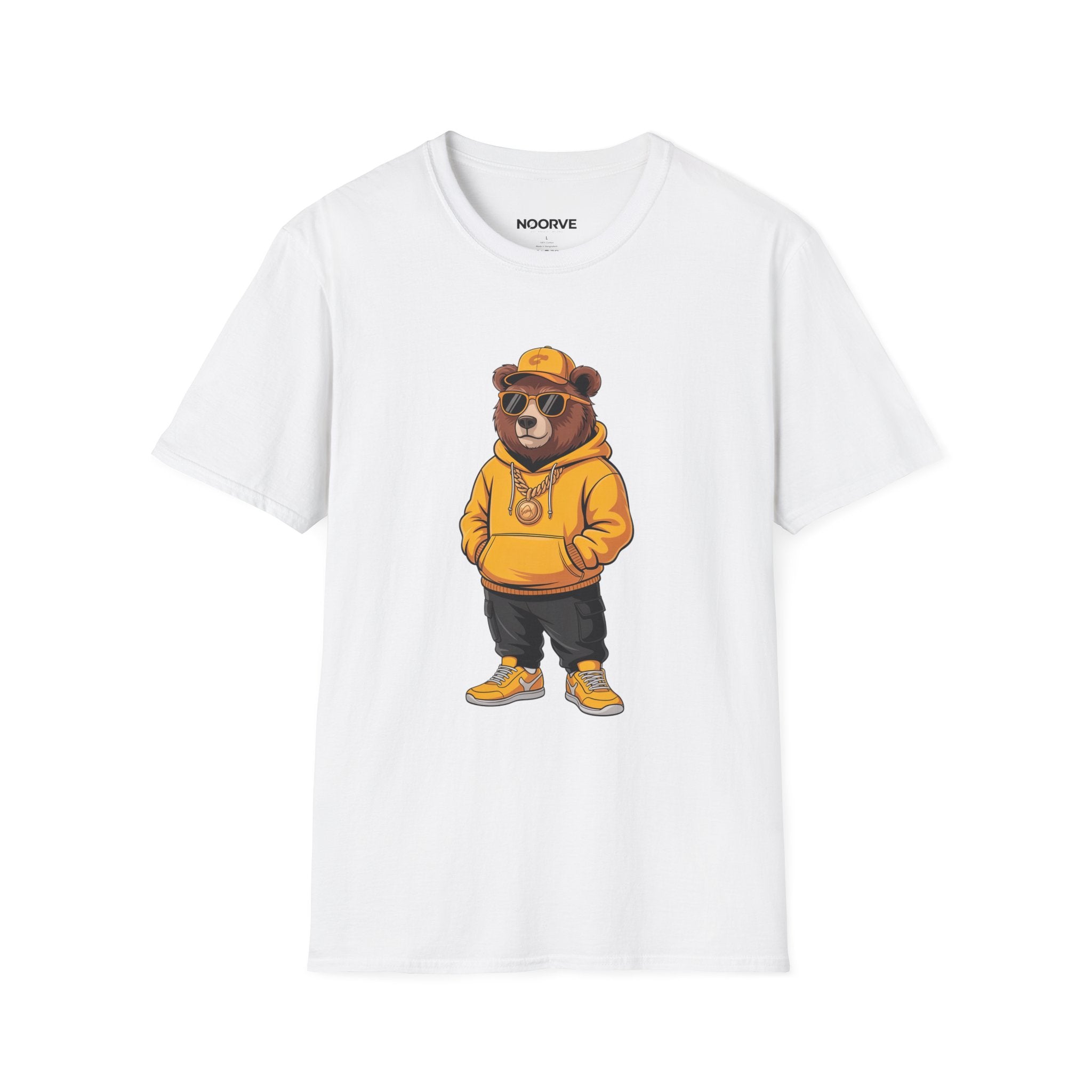Bear Graphic T-Shirt — Cool Hip-Hop Bear in Yellow Hoodie