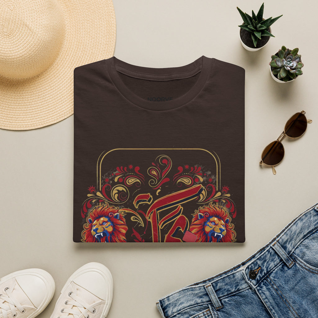 Arabic Calligraphy T-Shirt — 'Himmat' Lion Floral Graphic Tee | Noorve | T-Shirt