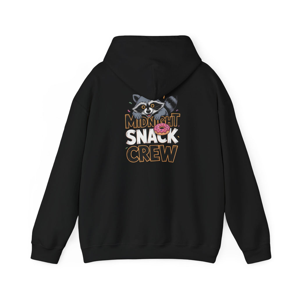 Midnight Snack Crew Hoodie — 'Wake the Sky' Raccoon Graphic Hooded Sweatshirt