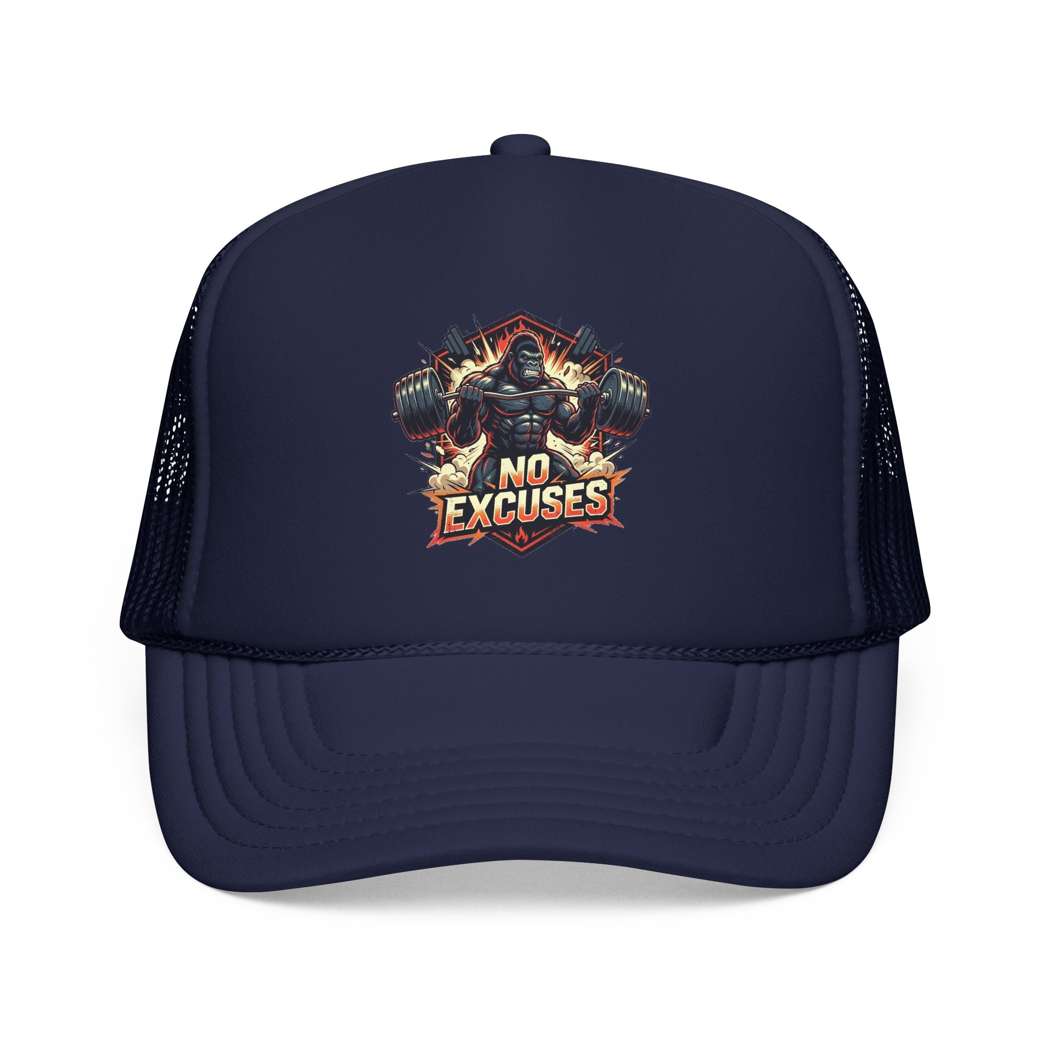 Trucker Hat — 'No Excuses' Gym Skull Design | Noorve | Hats