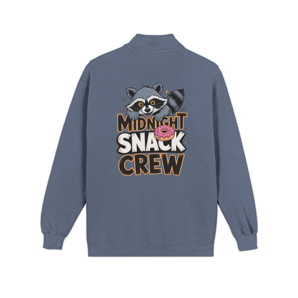 Quarter-Zip Sweatshirt — "Midnight Snack Crew" Raccoon Graphic