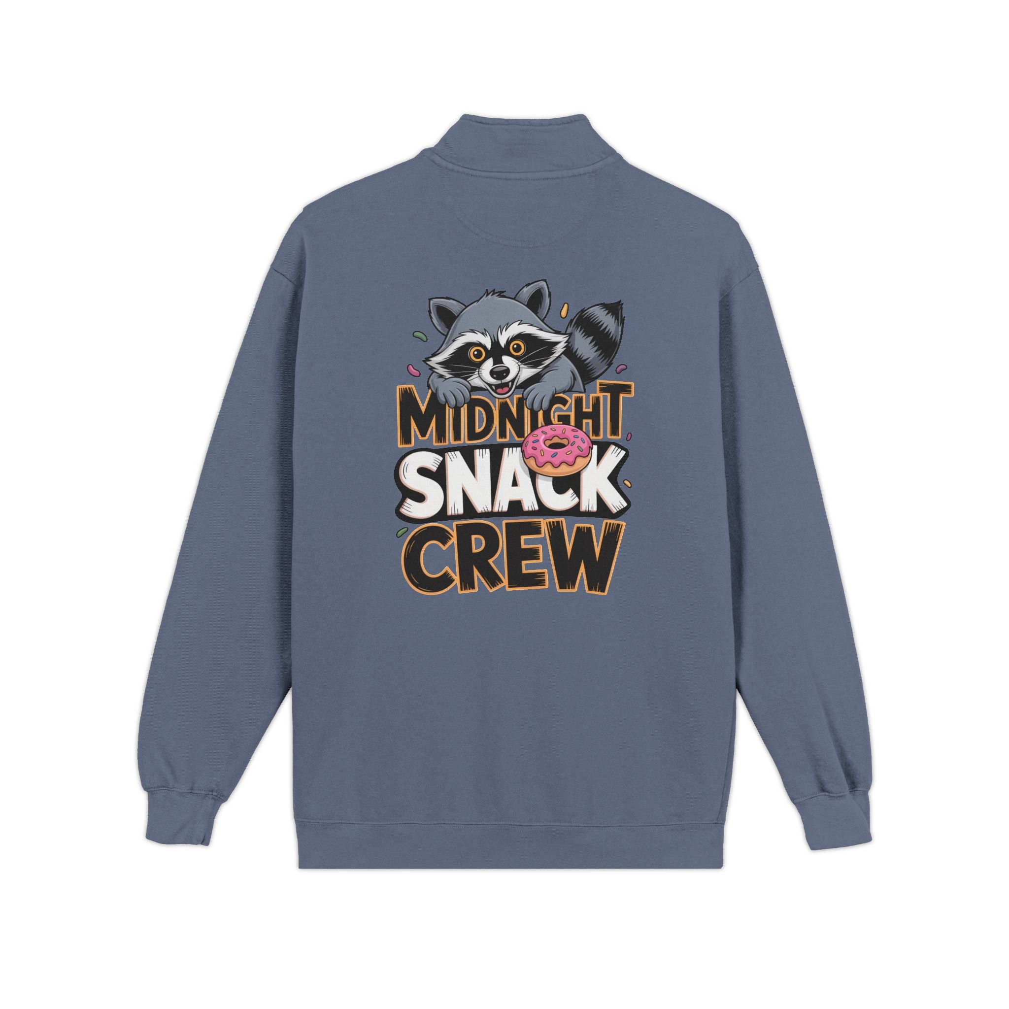 Quarter-Zip Sweatshirt — "Midnight Snack Crew" Raccoon Graphic