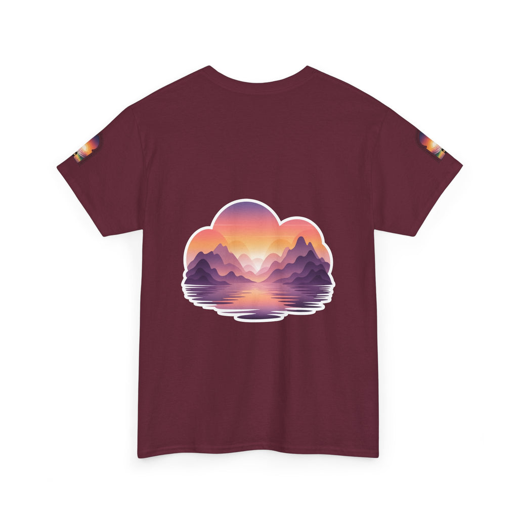 Sunset Mountain Landscape Tee - Retro Nature Graphic T-Shirt