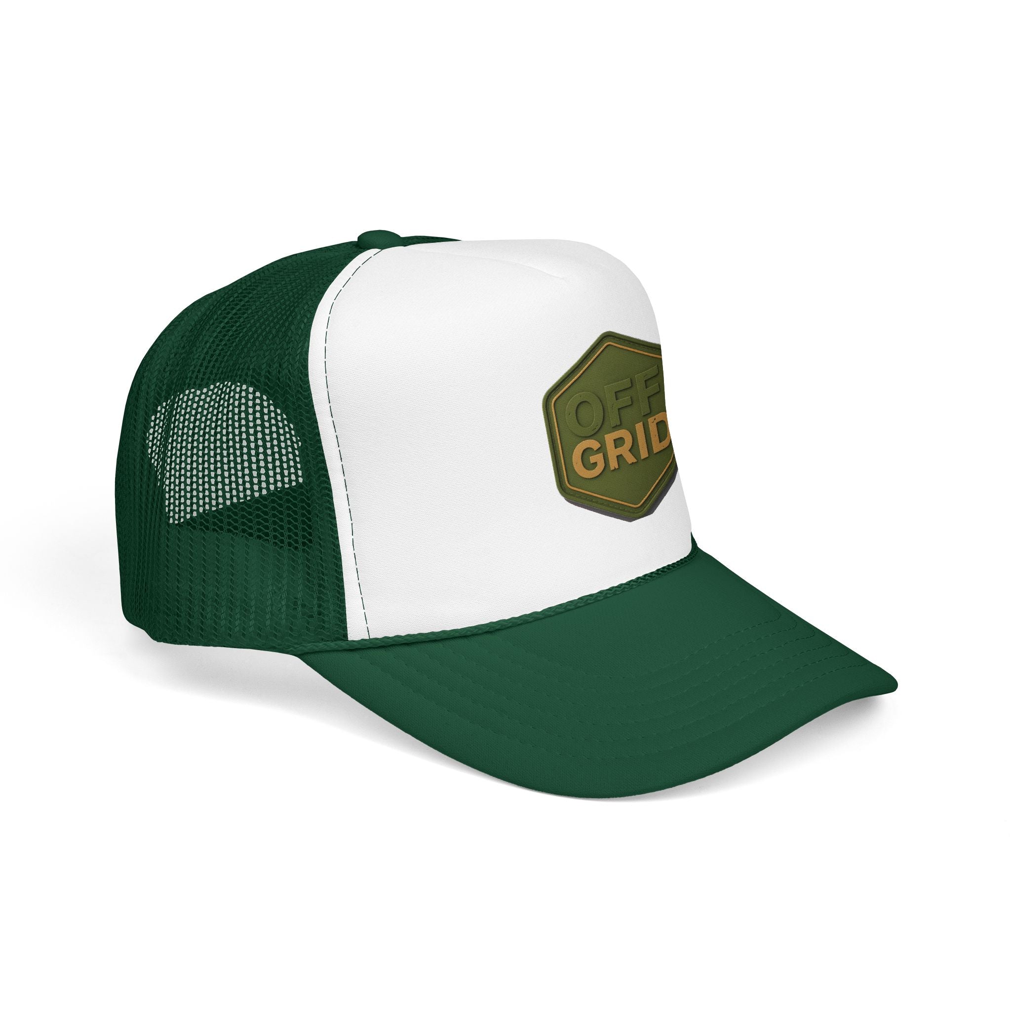 Off Grid Patch Trucker Hat — Military Green Adventure Cap