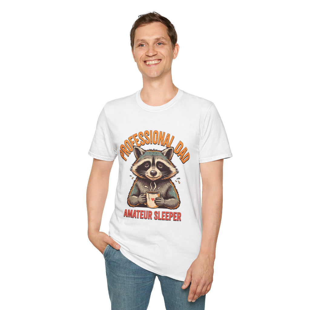 Dad T-Shirt — “Professional Dad, Amateur Sleeper” Raccoon Graphic Tee