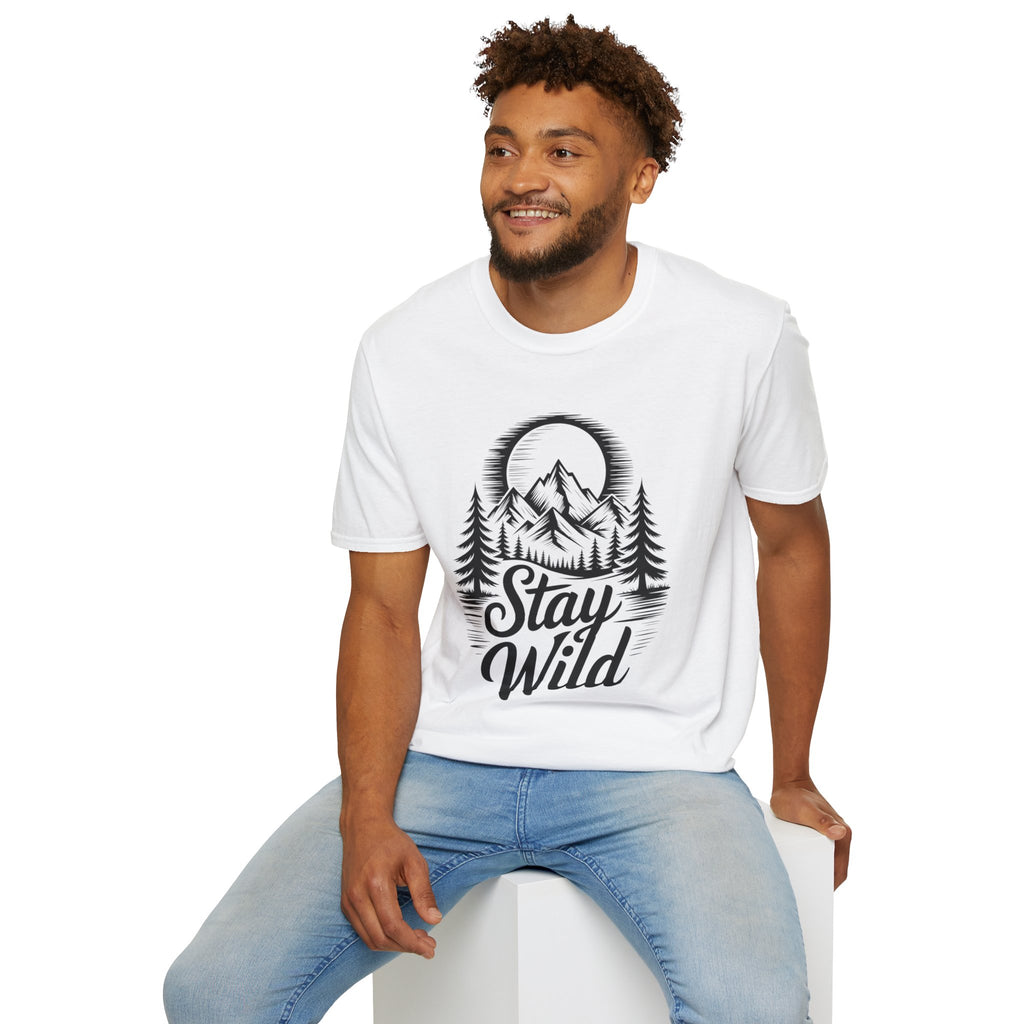 Stay Wild Mountain T-Shirt — Adventure Graphic Tee with Mountains & Pine Trees | Noorve | T-Shirt
