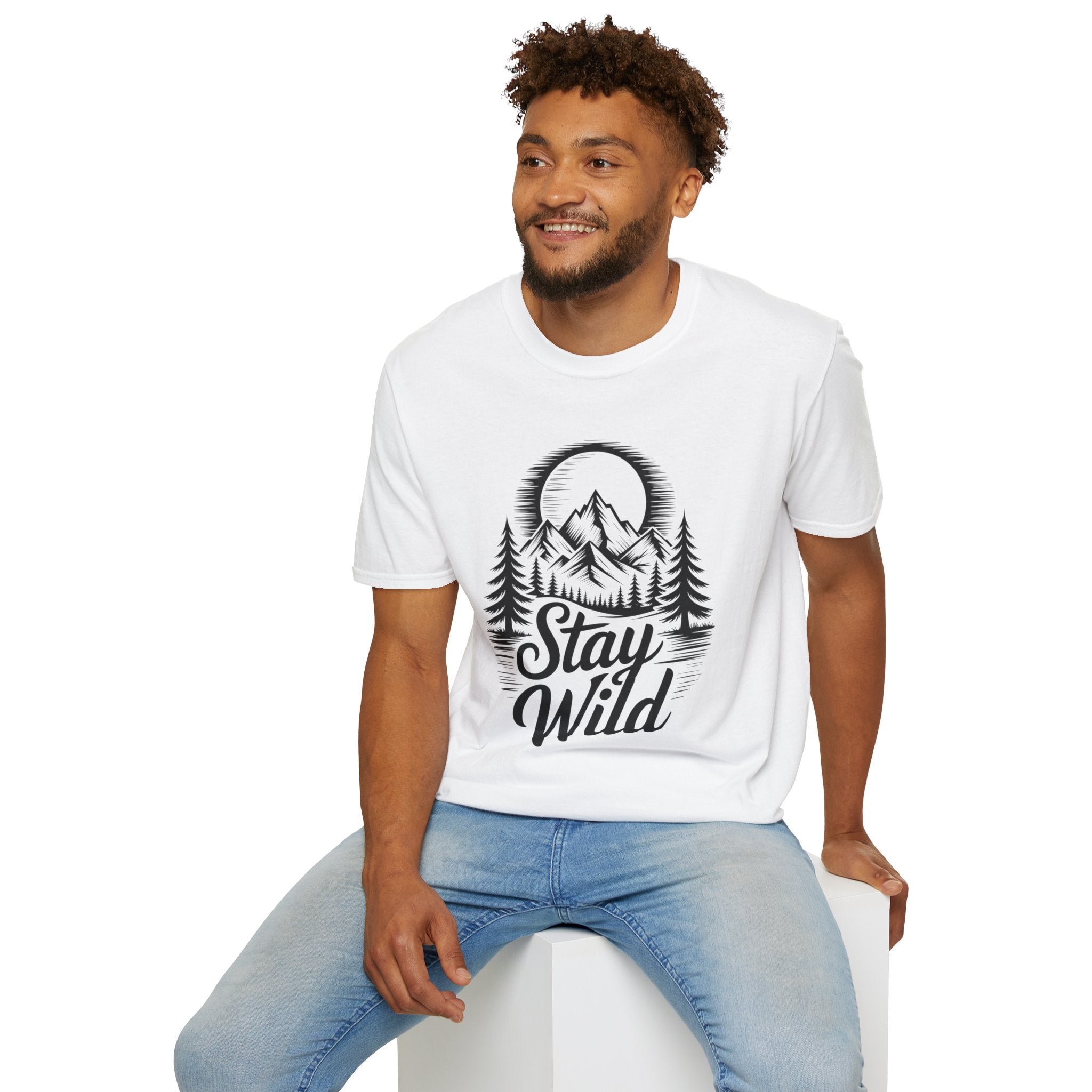 Stay Wild Mountain T-Shirt — Adventure Graphic Tee with Mountains & Pine Trees | Noorve | T-Shirt