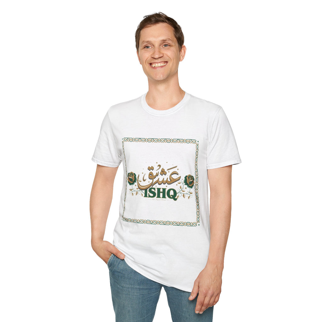 Arabic 'Ishq' Graphic T-Shirt — Romantic Calligraphy Floral Tee