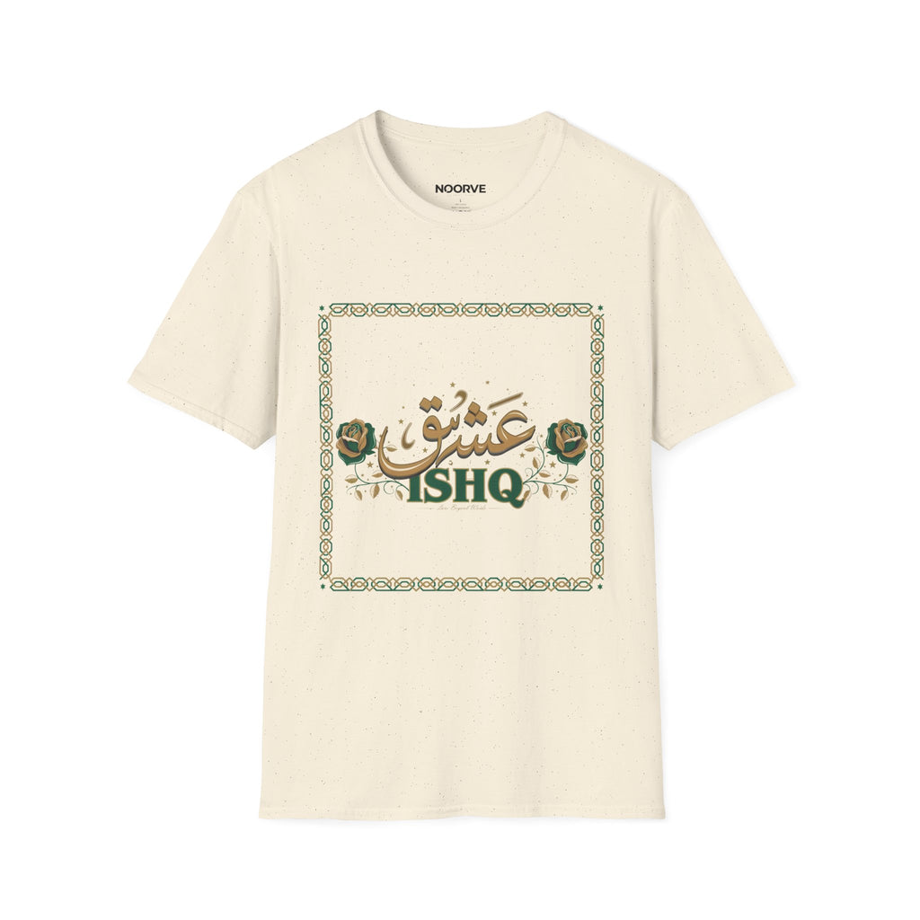 Arabic 'Ishq' Graphic T-Shirt — Romantic Calligraphy Floral Tee