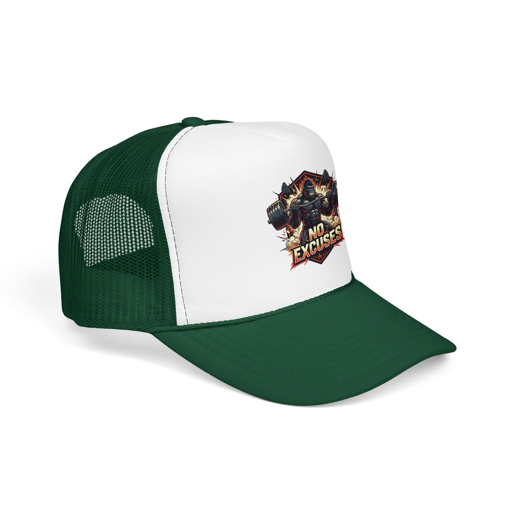 Trucker Hat — 'No Excuses' Gym Skull Design